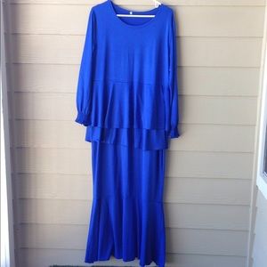 Royal blue peplum dress with mermaid skirt US 14-16 Petite